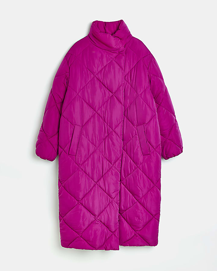 Pink quilted oversized puffer jacket