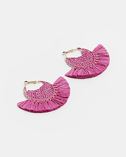 Pink raffia hoop earrings