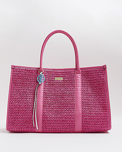 Pink raffia shopper bag