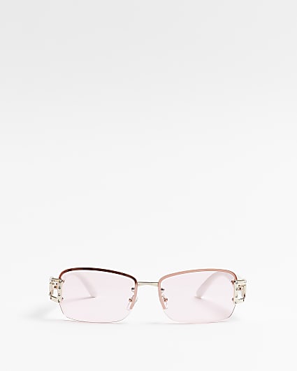 Pink rectangular rimless sunglasses