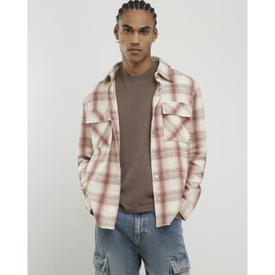 Pink Regular Fit Brushed Check Overshirt