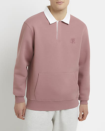 Pink regular fit collared sweatshirt