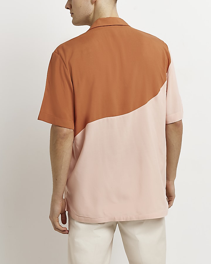 Pink Regular fit colour block Revere Shirt