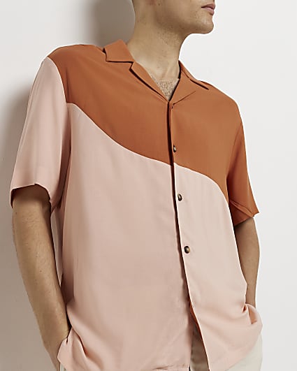 Pink Regular fit colour block Revere Shirt