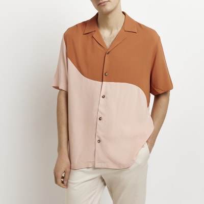 Pink Regular fit colour block Revere Shirt