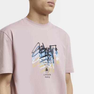 Pink regular fit Graffiti graphic t-shirt