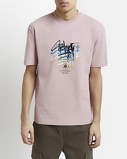 Pink regular fit Graffiti graphic t-shirt