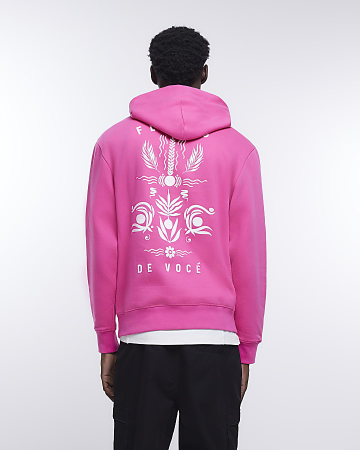 Pink regular fit graphic hoodie