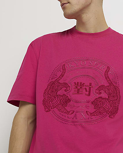 Pink Regular fit graphic Japanese T-shirt