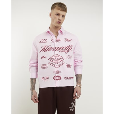 Pink Regular Fit Graphic Striped Shirt