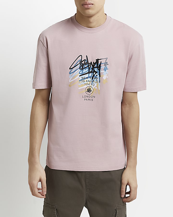 Pink regular fit graphic t-shirt