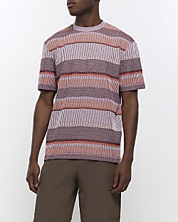 Pink regular fit jacquard striped t-shirt