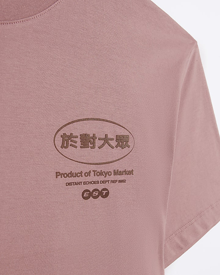 Pink regular fit Japanese graphic t-shirt