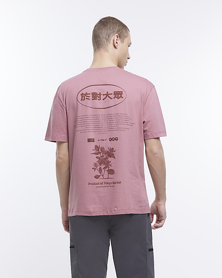 Pink regular fit Japanese graphic t-shirt