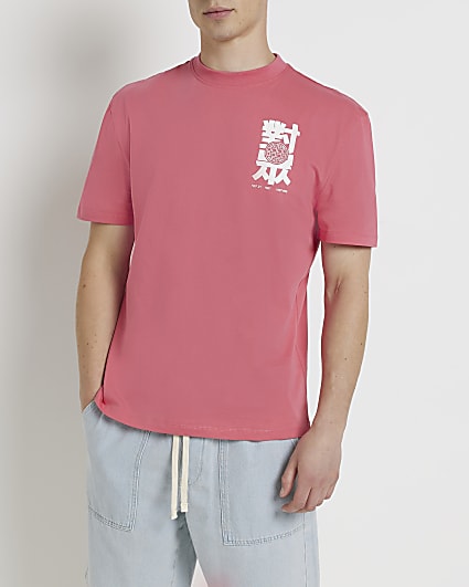 Pink Regular fit Japanese graphic t-shirt
