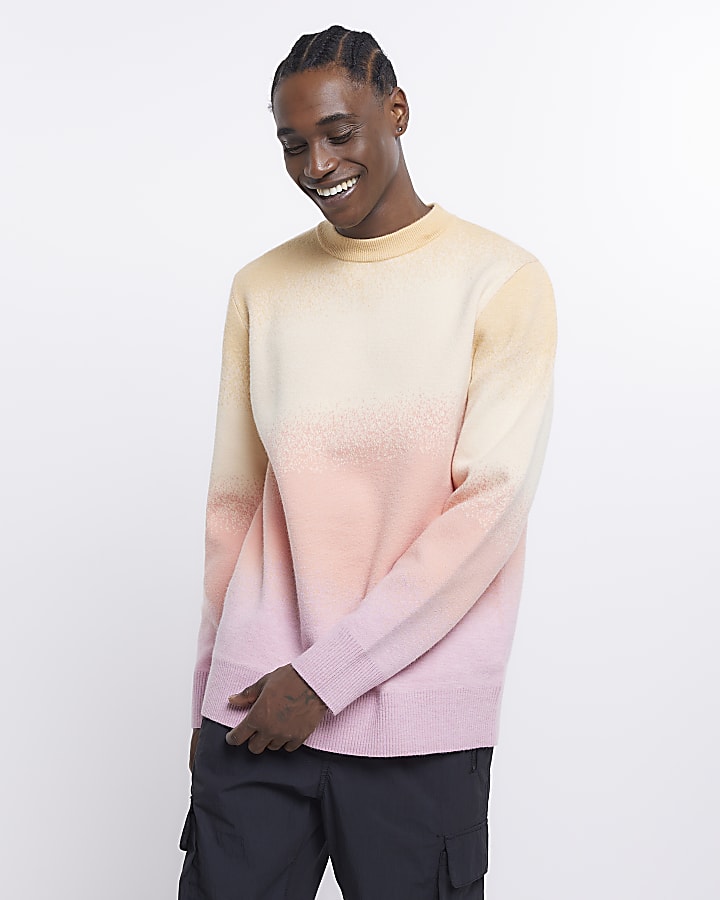 Pink regular fit knitted ombre jumper