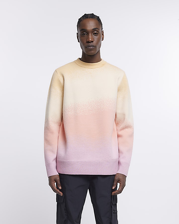 Pink regular fit knitted ombre jumper