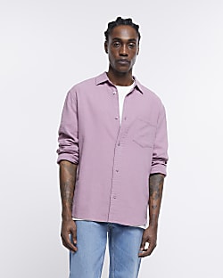 Pink regular fit linen blend shirt
