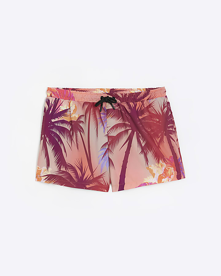 Pink regular fit palm print swim shorts