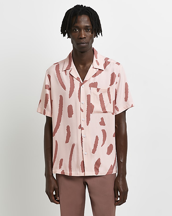 Pink regular fit smudge print shirt