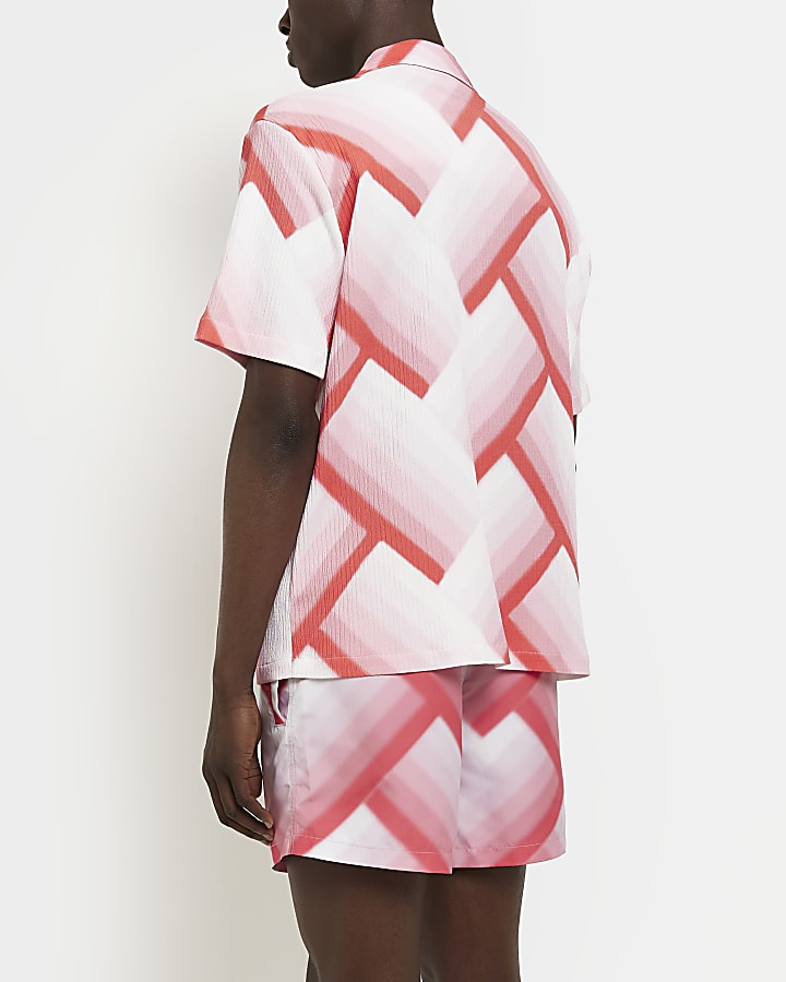 Pink regular fit textured print revere shirt