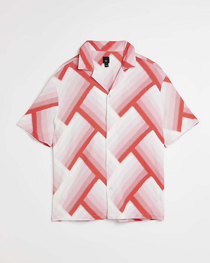 Pink regular fit textured print revere shirt