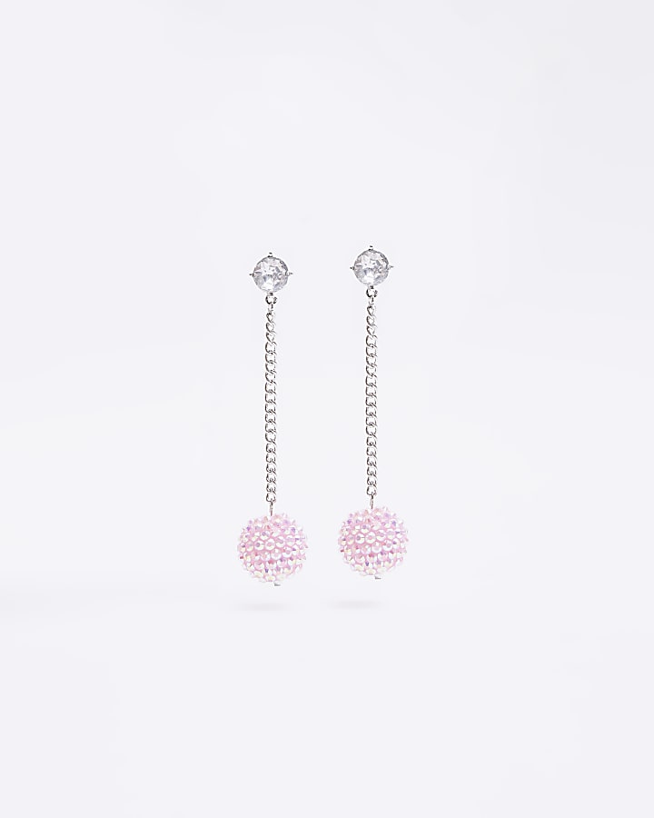 Pink rhinestone ball drop earrings