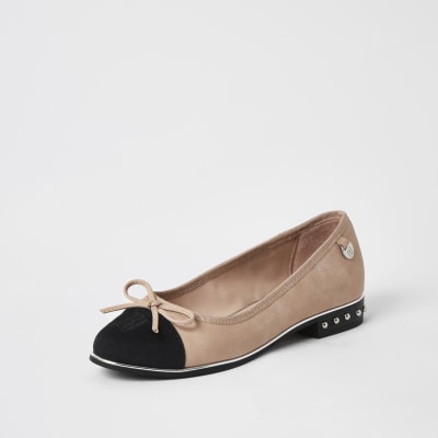 Pink RI bow front wide fit ballet shoes