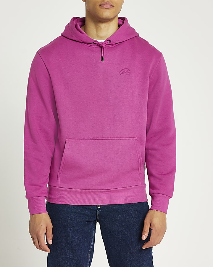 Pink RI branded regular fit hoodie