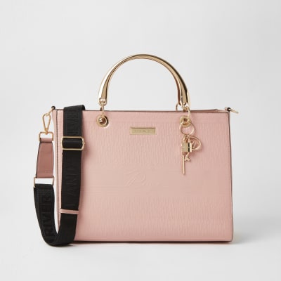 Pink RI embossed monogram tote bag | River Island