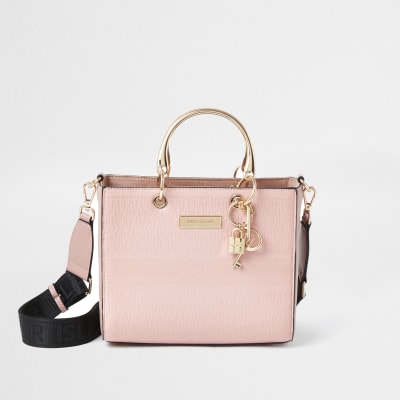 Pink RI embossed monogram tote bag 