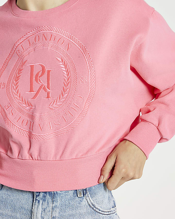 Pink RI embroidered cropped sweatshirt