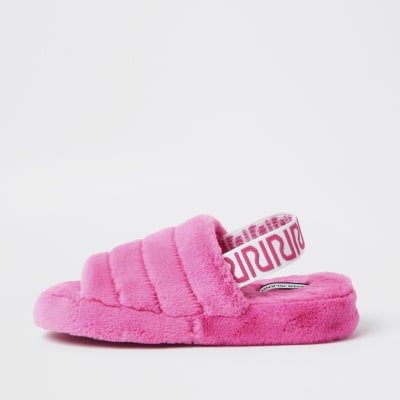 pink fluffy mule slippers