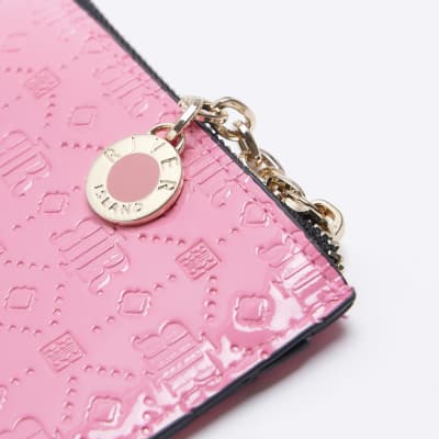 Pink RI monogram embossed card holder