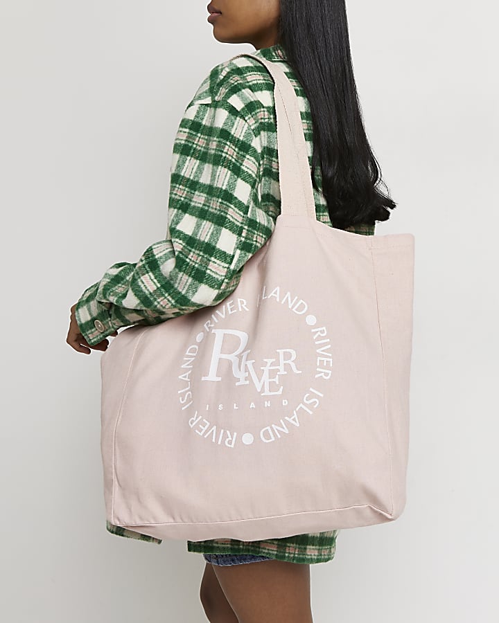 Pink RI monogram print shopper bag