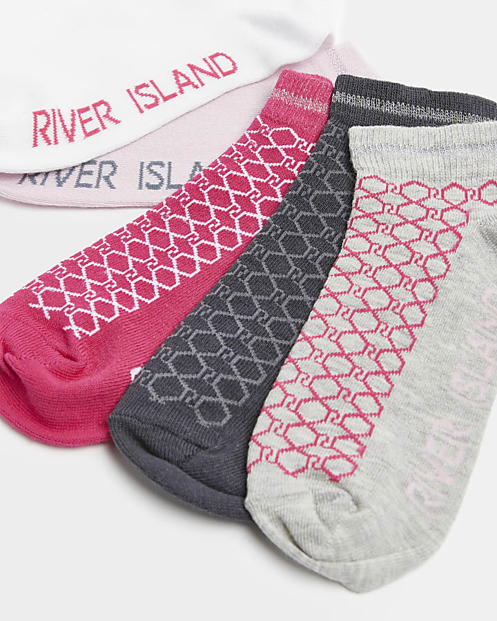 Pink RI monogram trainer socks multipack