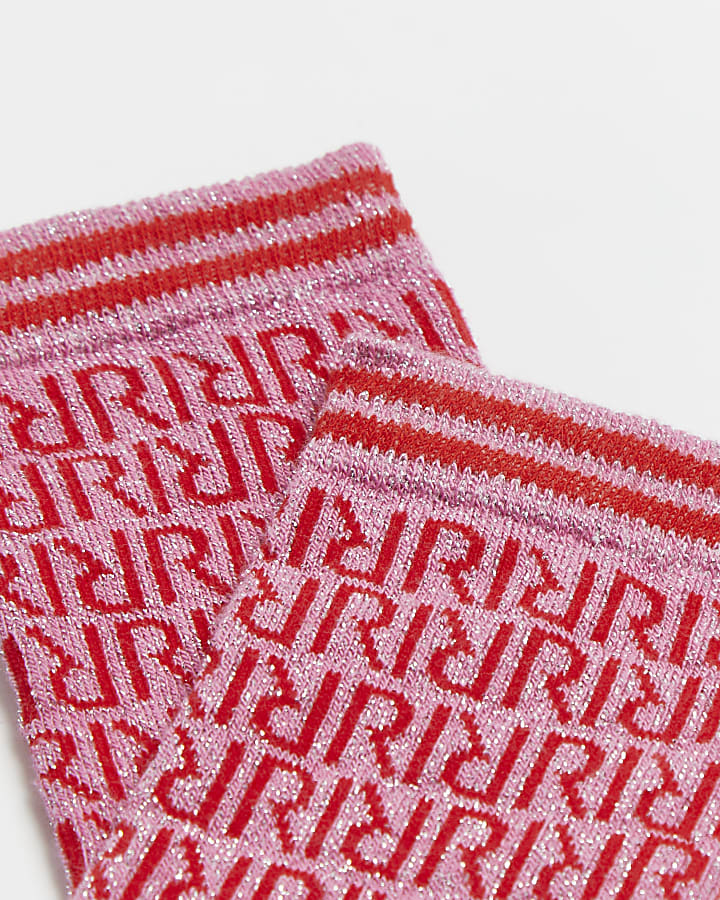 Pink RI monogram tube socks