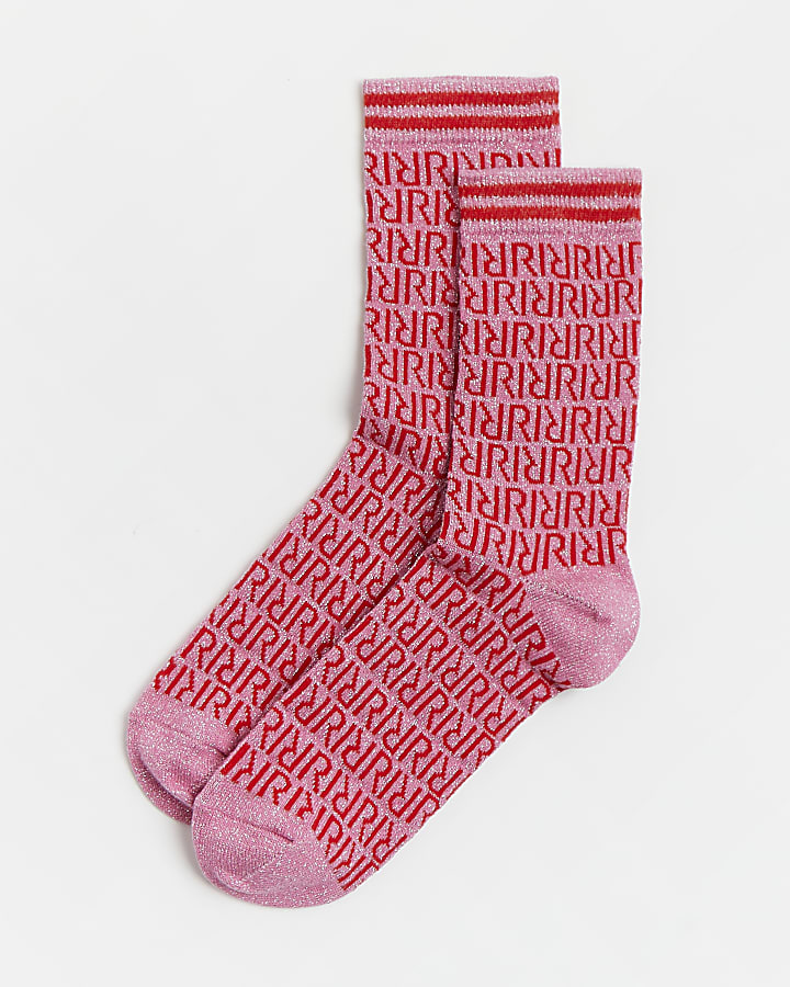Pink RI monogram tube socks