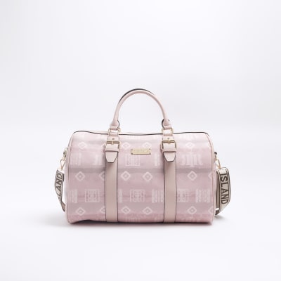 River Island monogram weekend holdall in light pink