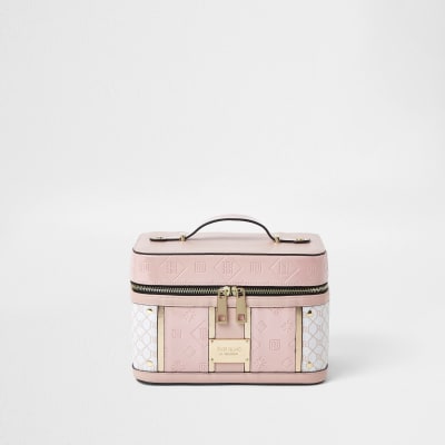 Pink RI patent embossed vanity case River Island