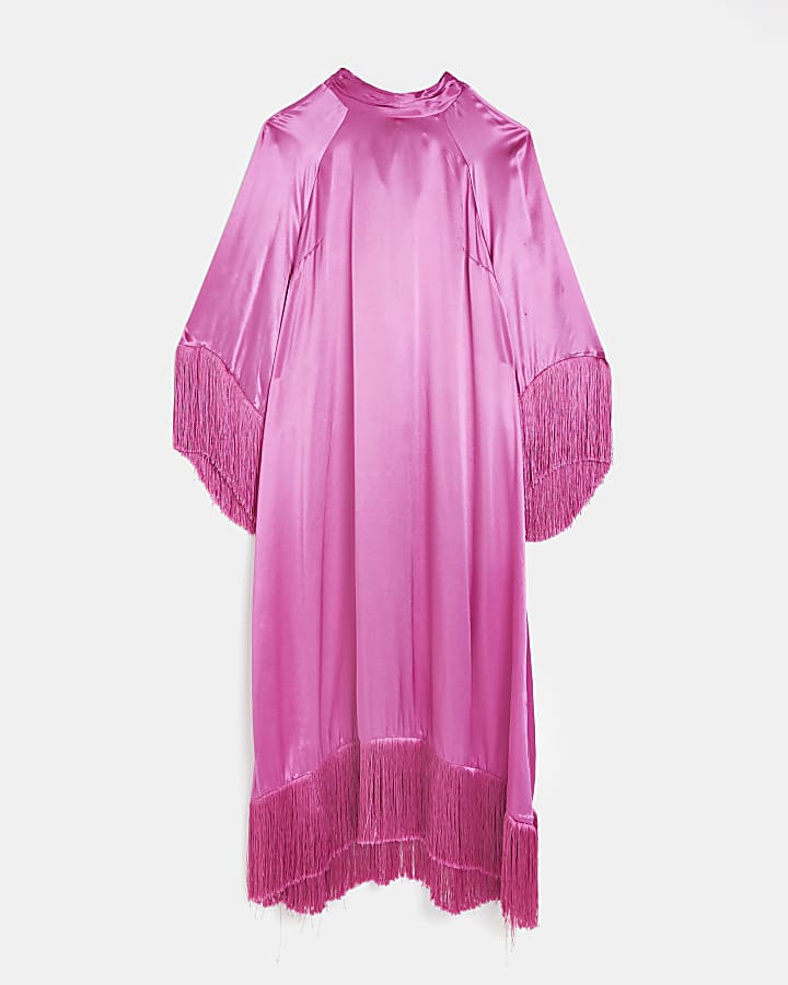 Pink RI Studio satin fringe maxi dress