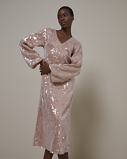 Pink RI Studio Sequin Midi Dress