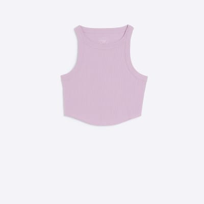 Pink ribbed crop racer top | River Island