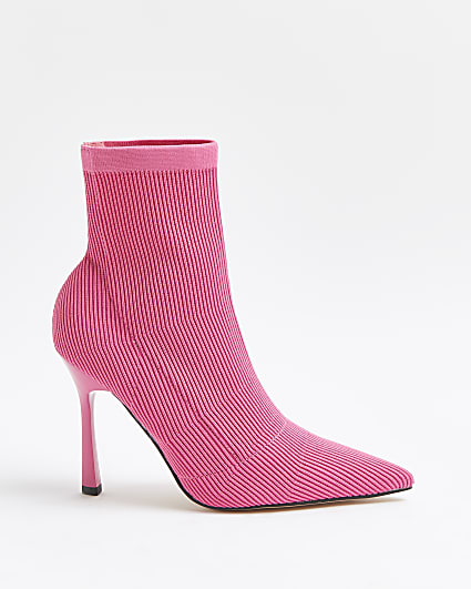 Pink ribbed knit sock boots