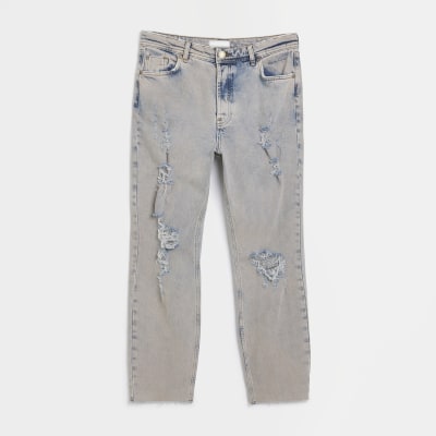 Pink ripped high waisted slim fit jeans