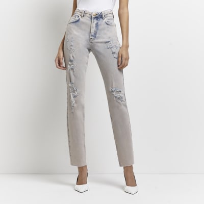 Pink ripped high waisted slim fit jeans, River Island