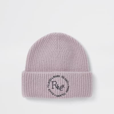 Pink 'River' embroidered soft beanie hat