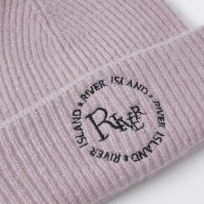 Pink 'River' embroidered soft beanie hat
