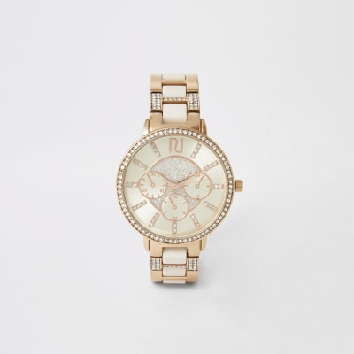 Pink rose gold colour diamante watch