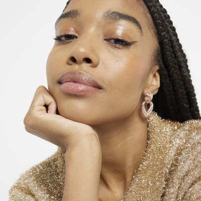 Pink Rose Gold Stone Hoops Earrings River Island